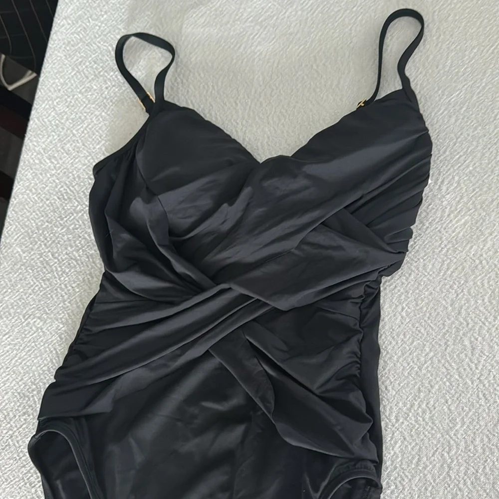 La Blanca Island Goddess Front Draped Tummy Control One Piece Swimsuit,SZ10,$125